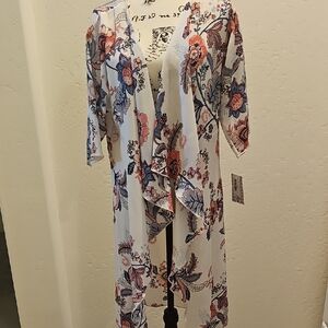LuLaRoe Floral Open-Front Cape - White, Red, Blue